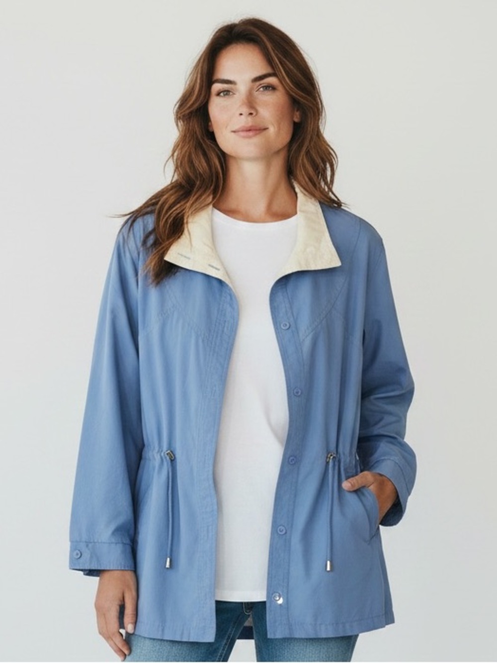 London Fog Blue Jacket with Cream Contrast Collar
